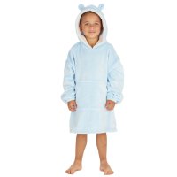18C999: Kids Plain Oversized Plush Hoodie WIth Borg Lined Hood- Sky Blue (One Size - 3-6 Years)
