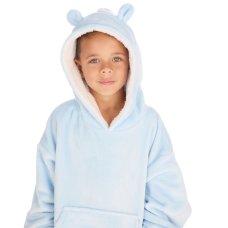 18C999: Kids Plain Oversized Plush Hoodie WIth Borg Lined Hood- Sky Blue (One Size - 3-6 Years)