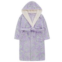 18C644: Older Girls Glow In The Dark Plush Dressing Gown With Borg Trim (7-13 Years)