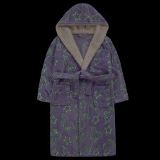 18C644: Older Girls Glow In The Dark Plush Dressing Gown With Borg Trim (7-13 Years)