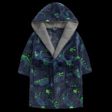 18C645: Infant Boys Glow In The Dark Plush Dressing Gown with Borg Trim (2-6 Years)