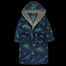 18C646: Older Boys Glow In The Dark Plush Dressing Gown With Borg Trim (7-13 Years)