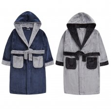 18C708: Older Boys Plush Contrast Dressing Gown (7-13 Years)