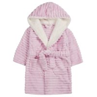 18C734: Infant Girls Pink Jacquard Plush Dressing Gown with Borg Trim (2-6 Years)