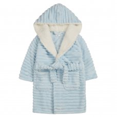 18C735: Infant Girls Ice Blue Jacquard Plush Dressing Gown with Borg Trim (2-6 Years)