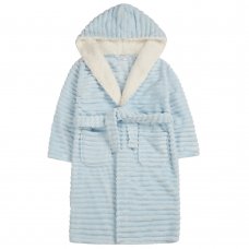 18C737: Older Girls Ice Blue Jacquard Plush Dressing Gown With Borg Trim (7-13 Years)
