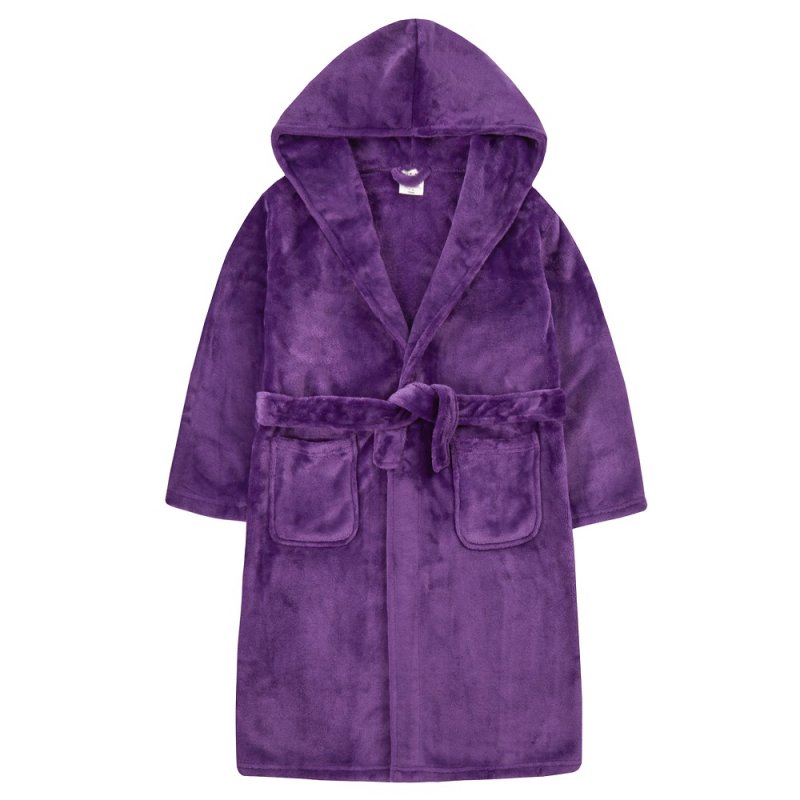 18C769: Older Girls Plain Purple Plush Dressing Gown (7-13 Years)