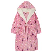 18C771: Older Girls All Over Ballerina Print Plush Dressing Gown With Borg Trim (7-13 Years)