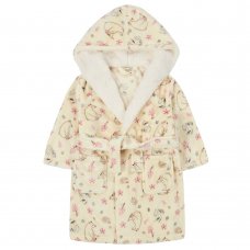 18C773: Infant Girls  All Over Woodland Print Plush Dressing Gown With Borg Trim (2-6 Years)