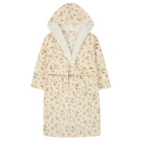 18C774: Older Girls All Over Woodland Print Plush Dressing Gown With Borg Trim (7-13 Years)
