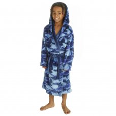 18C782: Older Boys All Over Sharks Plush Dressing Gown (7-13 Years)