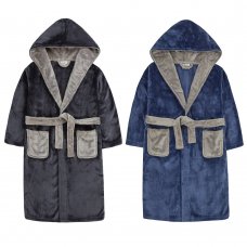 18C783: Older Boys Plush Contrast Dressing Gown (7-13 Years)