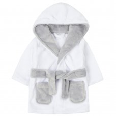 18C785: Baby White/Grey Hooded Dressing Gown (0-24 Months)