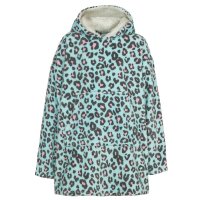 18C798: Older Girls Leopard Over Sized Plush Hoodie (One Size - 7-13 Years)