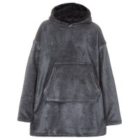 18C807: Older Kids Plain Charcoal Over Sized Plush Hoodie With Borg Lined Hood (One Size - 7-13 Years)