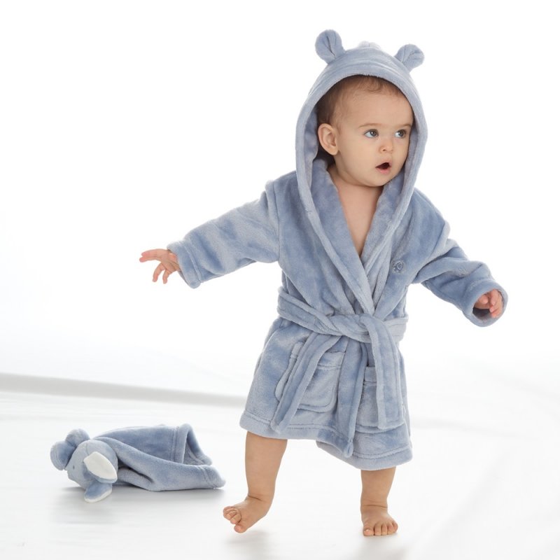 18C85306: Baby Dusky Blue Hooded Dressing Gown (0-6 Months)