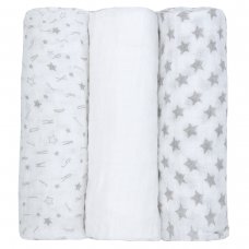 19C188: Baby 3 Pack Muslin Blankets In a Gift Bag- Grey