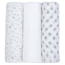 19C188: Baby 3 Pack Muslin Blankets In a Gift Bag- Grey