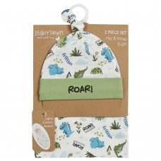 19C223: Baby Dinosaur Print Hat & Swaddle Wrap Set (0-6 Months)