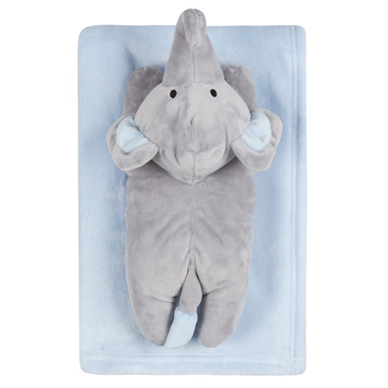 19C231: Baby Luxury Plush Blanket With Elephant Toy- Sky