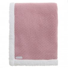 19C265: Baby Dusky Pink Knitted Blanket With Sherpa Lining