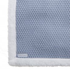 19C266: Baby Dusky Blue Knitted Blanket With Sherpa Lining