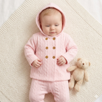 BIS-2020-2524: Baby Girls Knitted Hooded Jacket & Pant Outfit (NB-6Months)