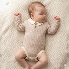 BIS-2020-2527TP: Baby Knitted Romper - Taupe (NB-6Months)