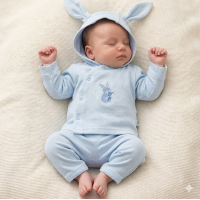 BIS-2020-2556: Baby Boys 2 Pieces Set with Hood - Bunny (NB-6 Months)