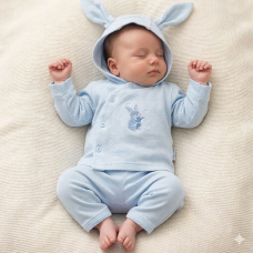 BIS-2020-2556: Baby Boys 2 Pieces Set with Hood - Bunny (NB-6 Months)