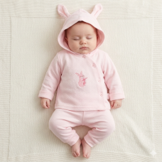 BIS-2020-2559: Baby Girls 2 Pieces Set with Hood - Bunny (NB-6 Months)