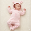BIS-2020-2560: Baby Girls All in One with Hood - Bunny (NB-6 Months)