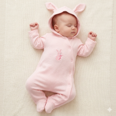 BIS-2020-2560: Baby Girls All in One with Hood - Bunny (NB-6 Months)