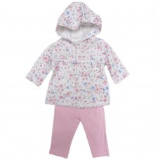 42032: Baby Girls Floral, Hooded Soft Fleece Jacket & Legging Outfit (0-12 Months)