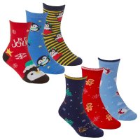 42B803: Kids 3 Pack Christmas Cotton Rich Design Ankle Socks (Assorted Sizes)