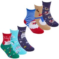42B827: Kids 3 Pack Christmas Cotton Rich Design Ankle Socks (Assorted Sizes)