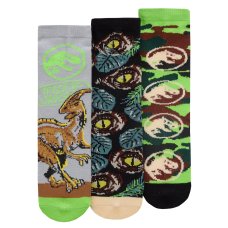42B838: Kids Jurassic World 3 Pack Cotton Rich Design Ankle Socks (Assorted Sizes)
