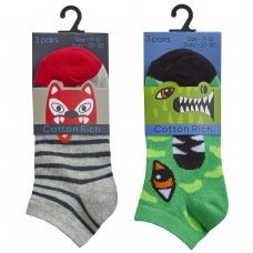 42B705: Boys 3 Pair Design Trainer Liner Socks (Assorted Sizes)