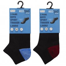 42B707: Boys 5 Pair Sport Trainer Liner Socks (Assorted Sizes)