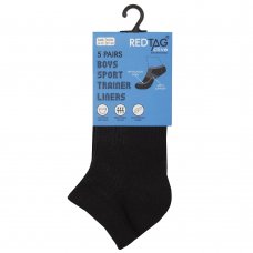 42B714: Kids 5 Pack Sport Trainer Liner Socks- Black (Assorted Sizes)