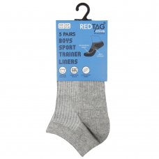 42B715: Kids 5 Pack Sport Trainer Liner Socks- Grey (Assorted Sizes)