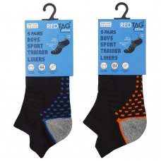 42B717: Boys 5 Pair Sport Trainer Liner Socks (Assorted Sizes)