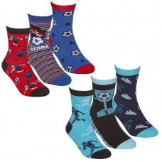 42B742: Boys 3 Pack Cotton Rich Design Ankle Socks (Assorted Sizes)