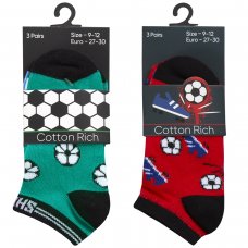 42B762: Boys 3 Pair Design Trainer Liner Socks (Assorted Sizes)