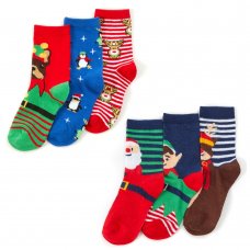 42B776: Kids 3 Pack Christmas Cotton Rich Design Ankle Socks (Assorted Sizes)