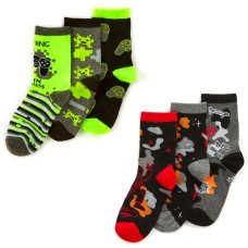 42B782: Boys 3 Pack Cotton Rich Design Ankle Socks (Assorted Sizes)