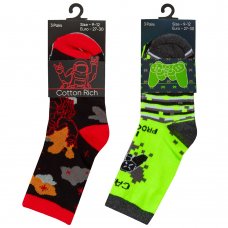 42B782: Boys 3 Pack Cotton Rich Design Ankle Socks (Assorted Sizes)