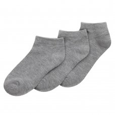 42B796: Kids 3 Pack Bamboo Trainer Liner Socks- Grey (Assorted Sizes)