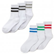 42B802: Boys 3 Pack Stripe Ribbed Sport Socks (Assorted Sizes)