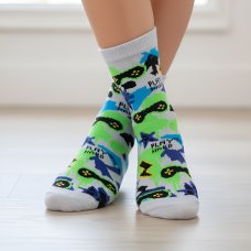 42B826: Boys 3 Pack Cotton Rich Design Ankle Socks (Assorted Sizes)